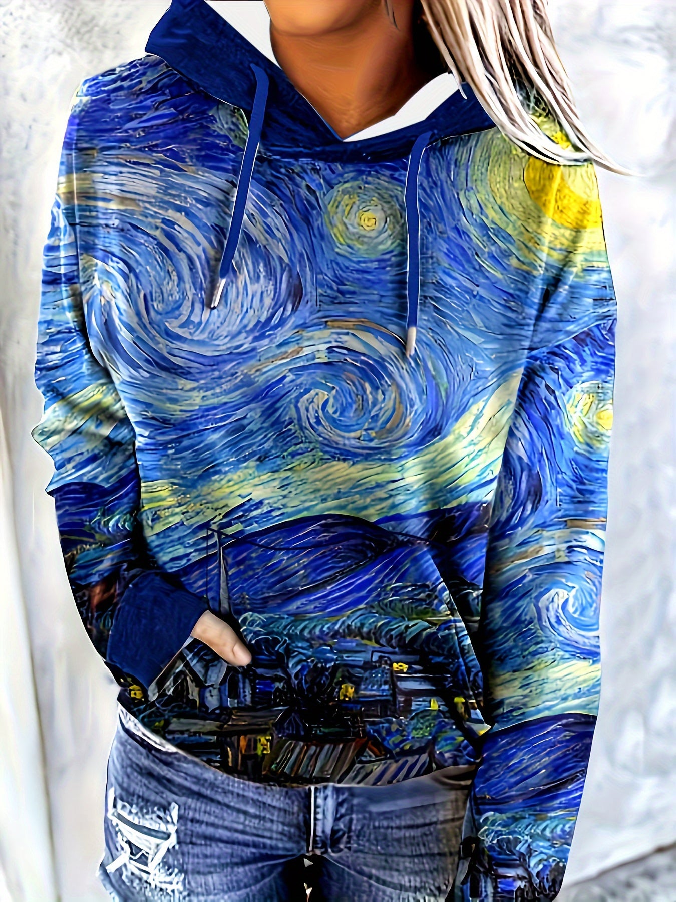 Sudadera con capucha de talla grande, casual, de manga larga y con cordón, para mujer