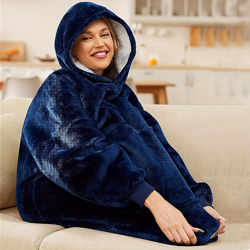 Oversized Hooded Blanket Flannel Wearable Throw with Pocket and Hood