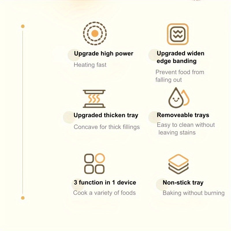 Sandwichera y tostadora con enchufe europeo y plancha de cocción profunda y ancha antiadherente