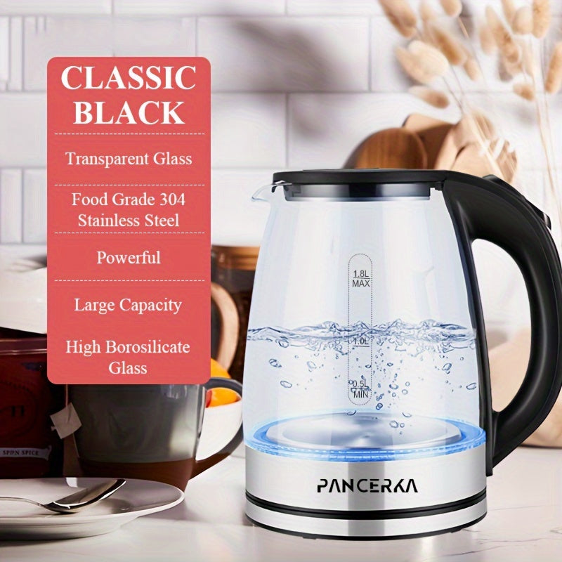 1.8L Electric Kettle Borosilicate Glass 1500W Auto Shut-Off Cool Touch