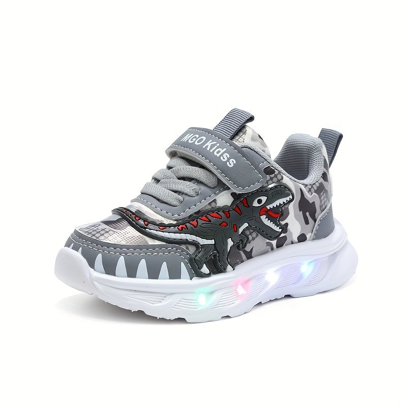 Boys' Dinosaur LED Light Sneakers for Ages 1-6 Spring Autumn Casual T-Rex Shoes