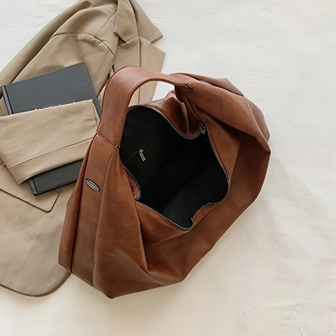Vegan Faux Leather Hobo Bag for Women with Large Capacity and Zipper Closure