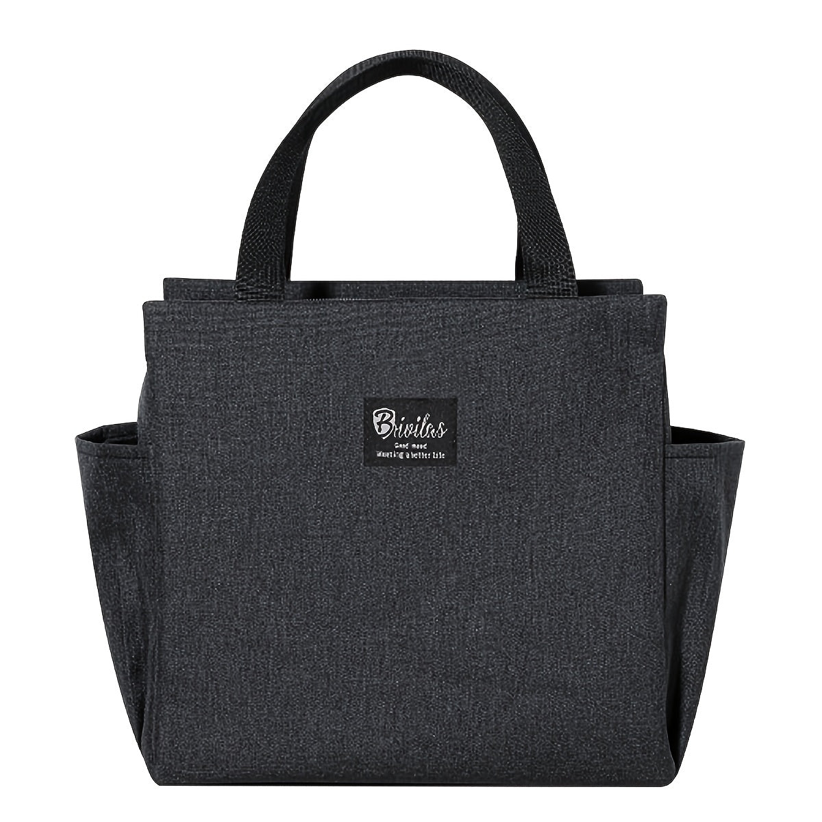 Insulated Oxford Fabric Lunch Bag with Side Pockets for Food and Utensils