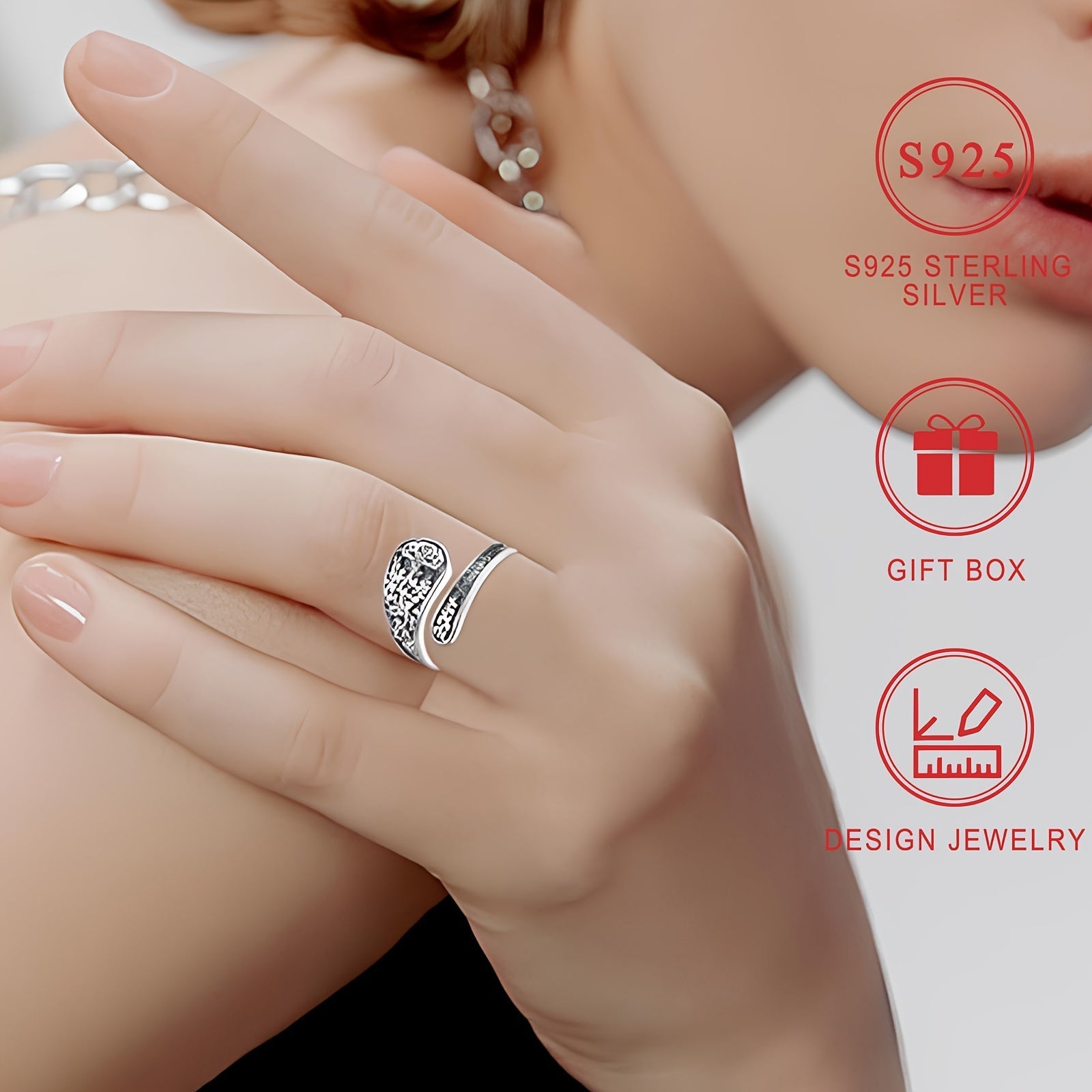 Vintage Bohemian uslubidagi 3D tekstura Hayot daraxti bantli zargarlik S925 Sterling Silver qoshiq halqasi, gippoallergen va ayollar uchun mukammal. Sovg'a qutisi bilan birga keladi, sovg'a berish uchun ideal.