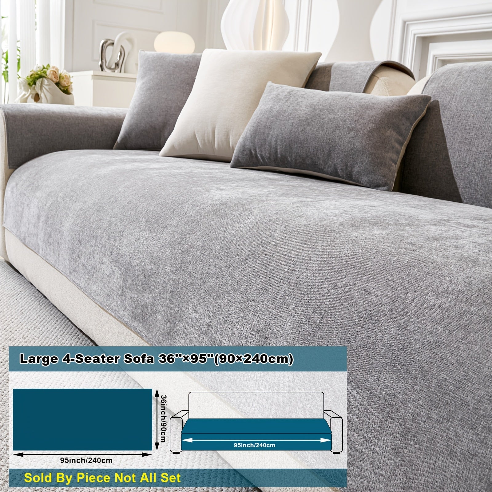 Chenille Sofa Cover Non-Slip Pet-Friendly All Seasons Fits 1-4 Seaters Light Beige