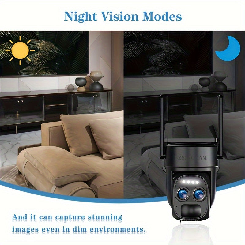 Outdoor Solar Security Camera with Dual Lens WiFi Night Vision Two-Way Audio Motion Detection