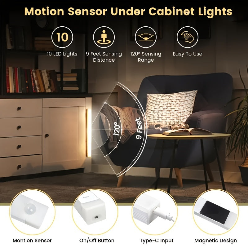 5 Pack LED Motion Sensor Lights with USB Rechargeable Batteries for Wireless Under Cabinet, Hallway, Kitchen, Stairs, Wardrobe