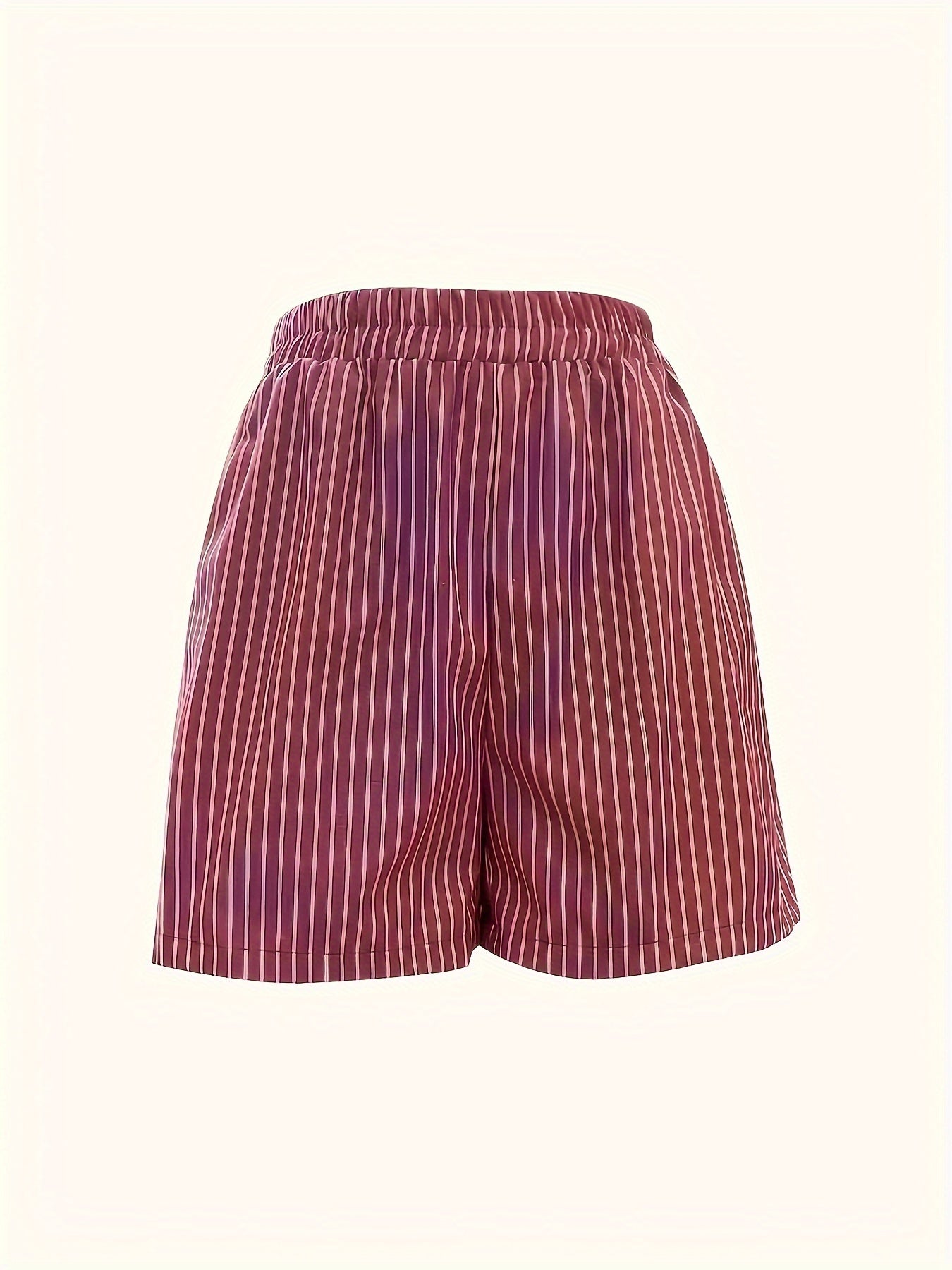 Plus Size Women’s Striped Shorts with Diagonal Pockets