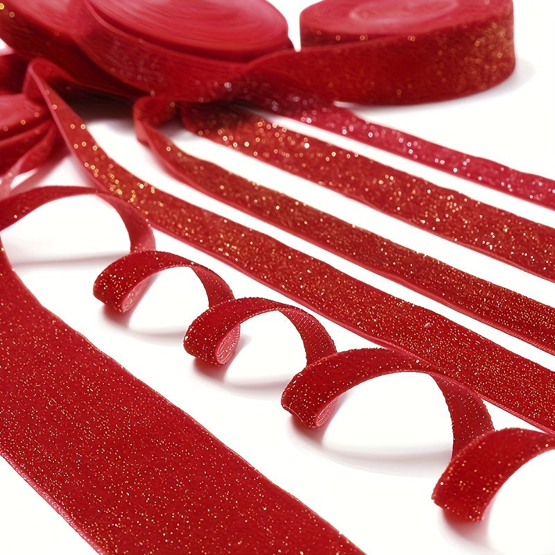 Red Velvet Ribbon 4.57m Glitter Accents for Gift Wrapping Wreaths and Decorations