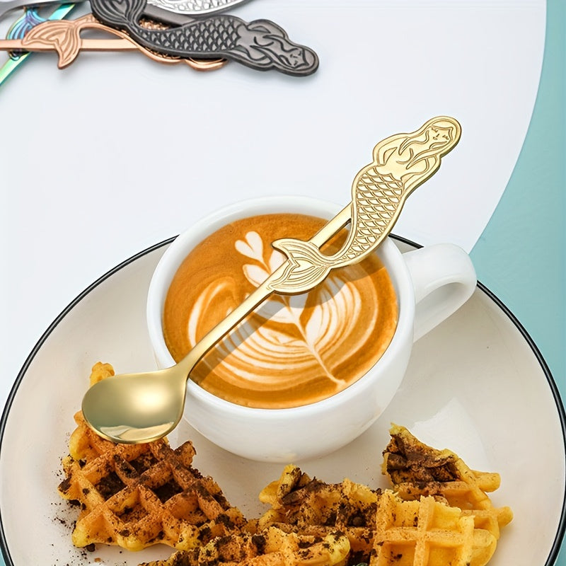 Кофейная ложка в форме русалки из нержавеющей стали 304, идеально подходит для кофеен, Рождества, Дня благодарения, свадеб и новоселья. Идеальный подарок и украшение кухни с зеркальной отделкой, можно мыть в посудомоечной машине.