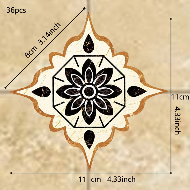 Set of 36 Waterproof Bohemian Tile Stickers 11cm Square for Floors and Walls