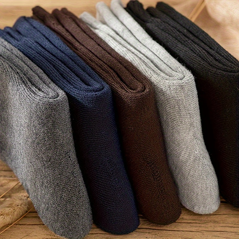 Men's Solid Warm Crew Socks for Autumn and Winter Breathable Anti-Sweat 2 or 5 Pairs