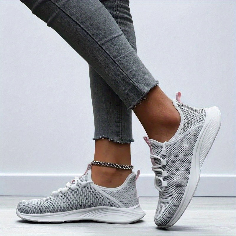 Women's Lightweight Breathable Slip-On Sneakers Grey White Casual Fitness