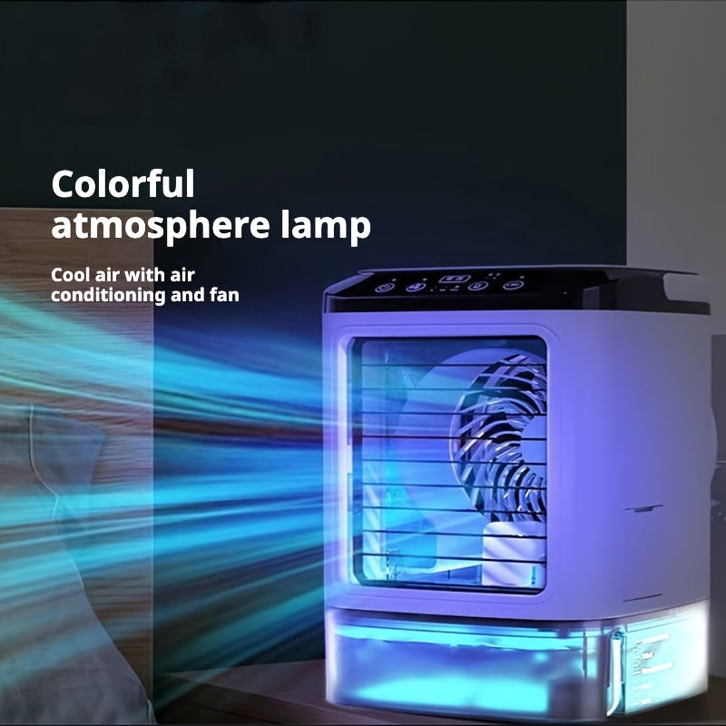 Ventilador USB de alta velocidad con 3 velocidades, 2 funciones de niebla, tanque grande, luces de 7 colores