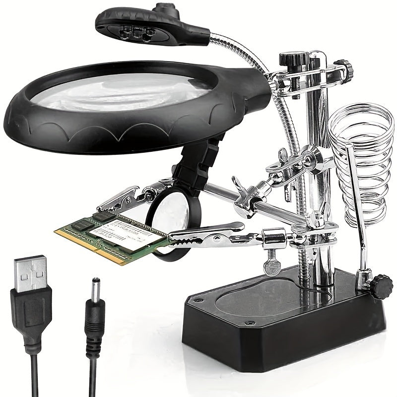 LED Lighted Magnifying Station with 2.5X 7.5X and 10X Magnification for Soldering Crafting and Jewelry