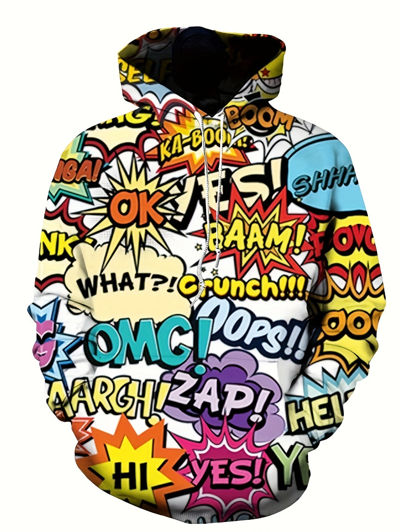 Men's Retro Comic Style Graphic Hoodie with Superhero Print Long Sleeve Fall Winter