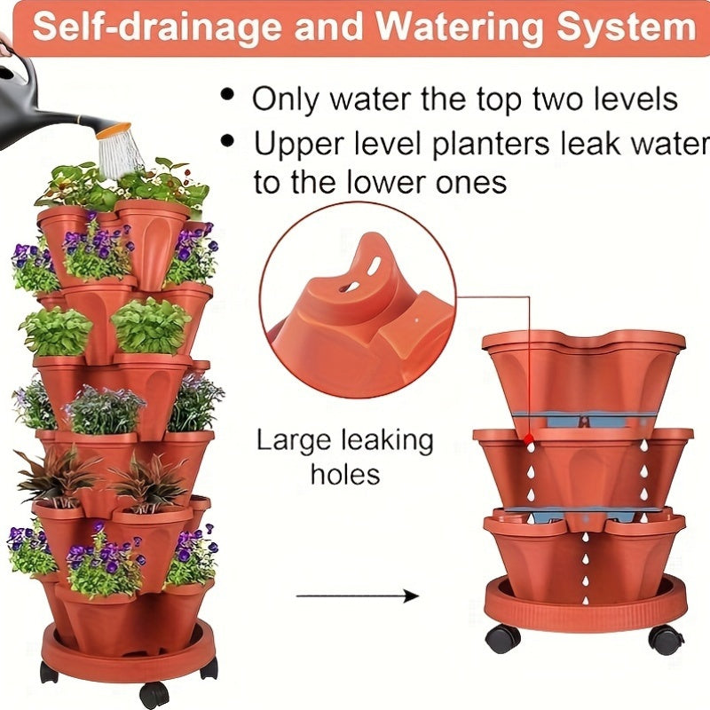 6 qavatli to'plamdagi 1 to'plam, 18 dona, mustahkam plastikdan tayyorlangan, harakatlanuvchi g'ildiraklar va asboblar bilan. Ichki yoki tashqi makonda gullar, o'tlar, qulupnay va sabzavotlar o'stirish uchun ideal.