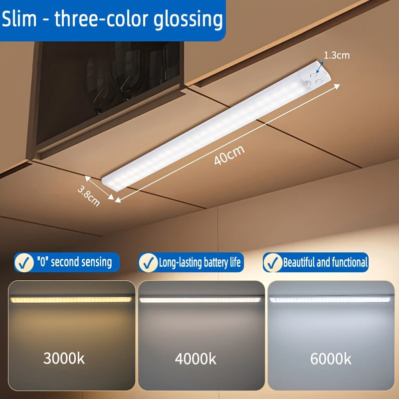 Умный светодиодный светильник с датчиком движения, USB-заряжаемый, 3 режима яркости, беспроводная установка, идеально подходит для шкафов, кладовок, спален, ванных комнат и лестниц.