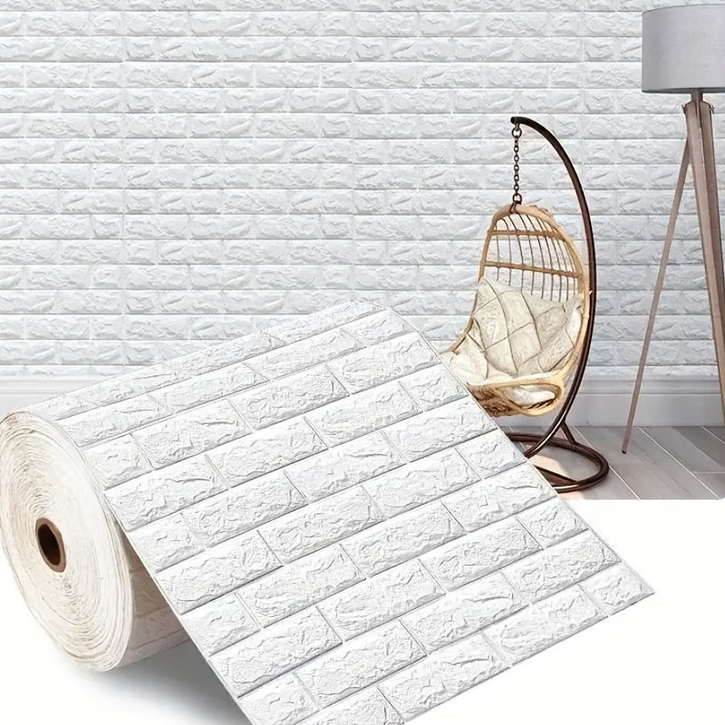 Self-Adhesive Vinyl Wallpaper 3D Brick Pattern Washable Peel and Stick for Kitchen Living Bathroom Hallway