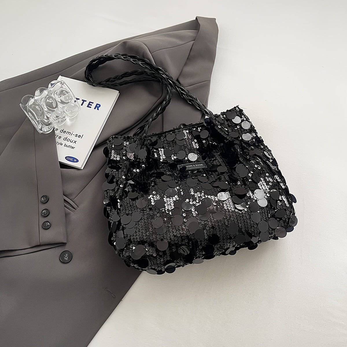 Summer Hot Bag with Large Capacity Crossbody Shoulder Bag Black Silver Grey Fabric