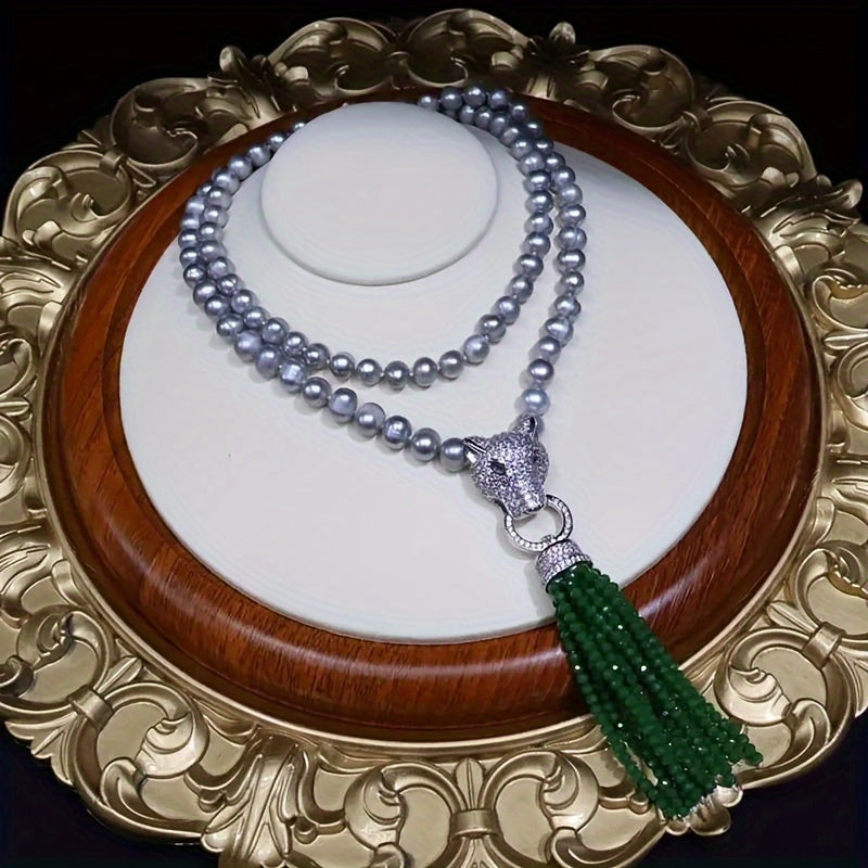 Pearl Necklace with Leopard Clasp for Weddings and Formal Events