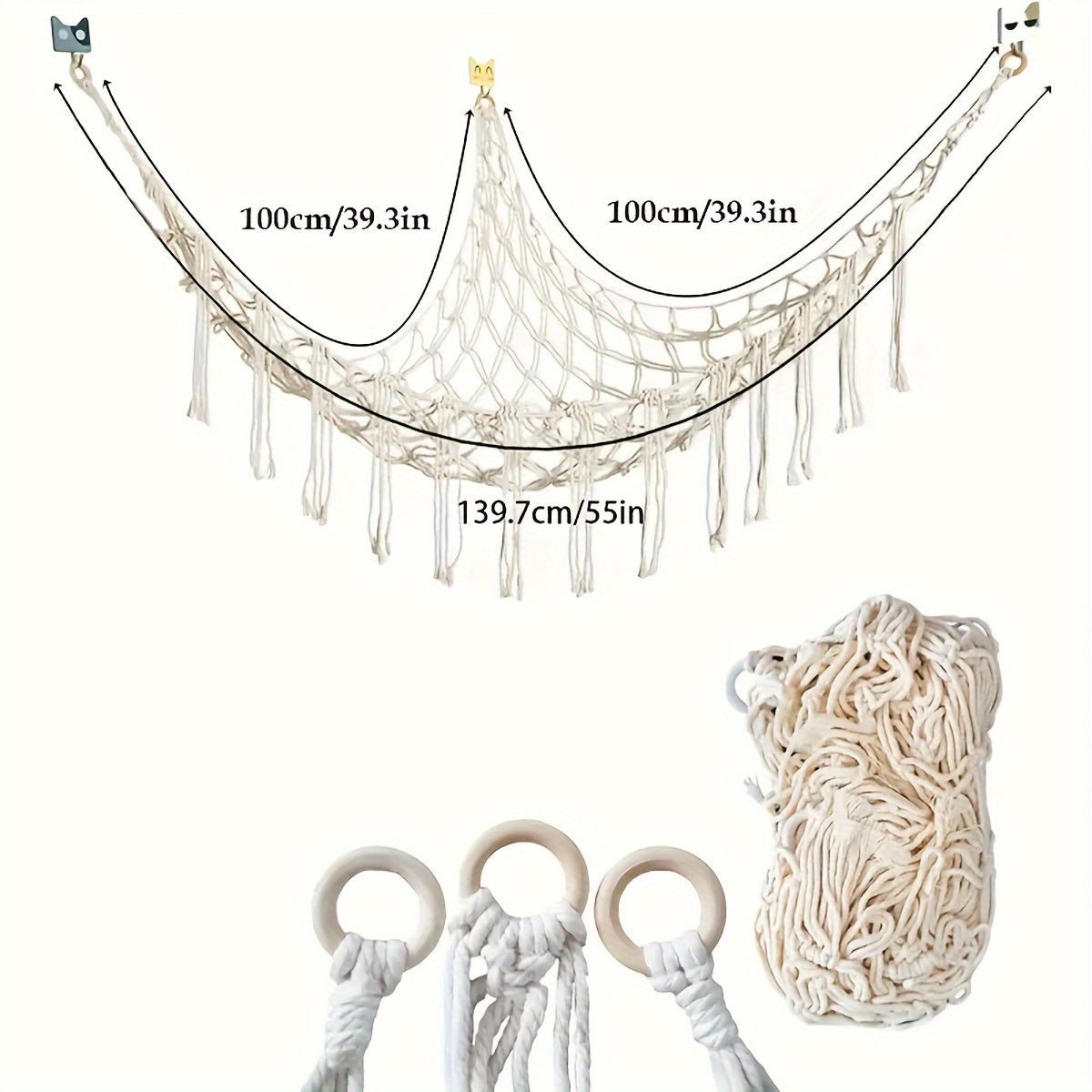 Handcrafted Braided Rope Wall Storage Net for Toys and Dolls Bedroom Decor