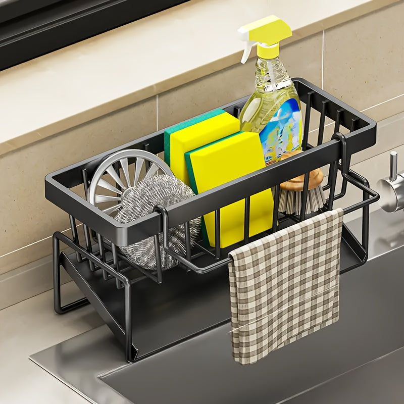 Organizador de fregadero de cocina de acero inoxidable con soporte para paño de cocina estante compacto