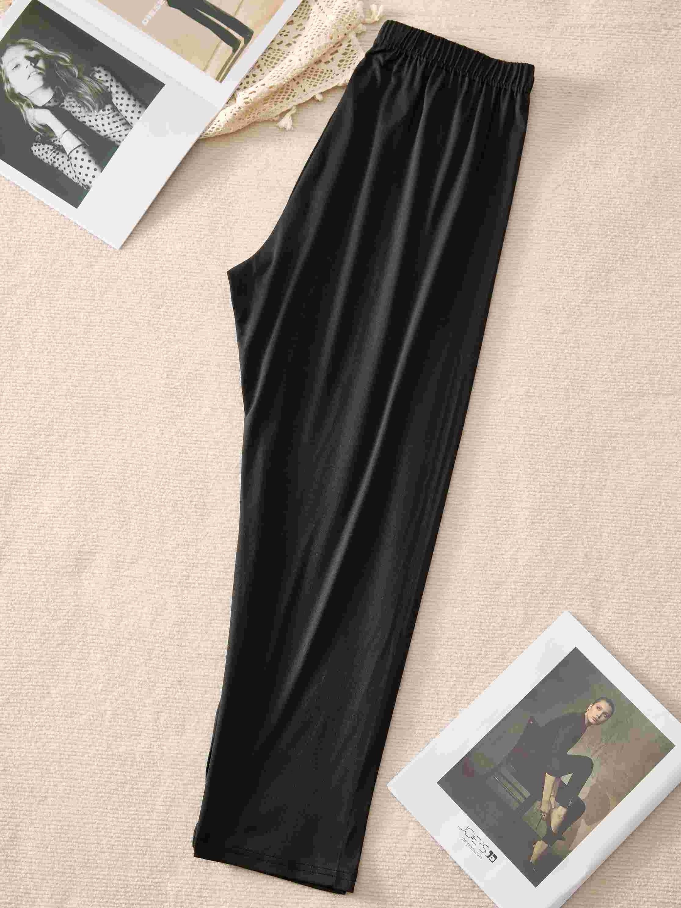 Plus Size Women's High-Waisted Black Straight-Leg Pants Casual Office Wear