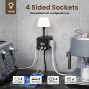 Smart Wall Outlet Power Strip with Desk Lamp 4-Sided Surge Protection USB-C AC
