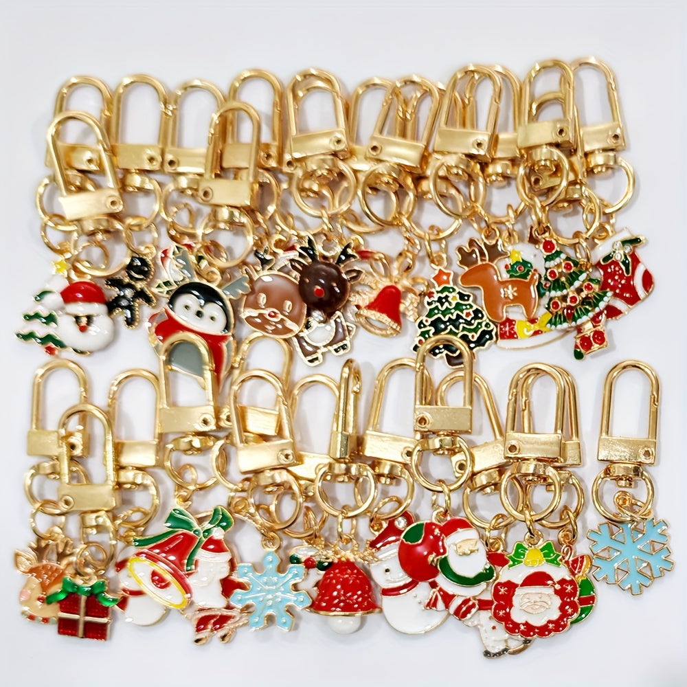 Set of 25 Cartoon Alloy Christmas Keychains with Assorted Styles and Climbing Buckle