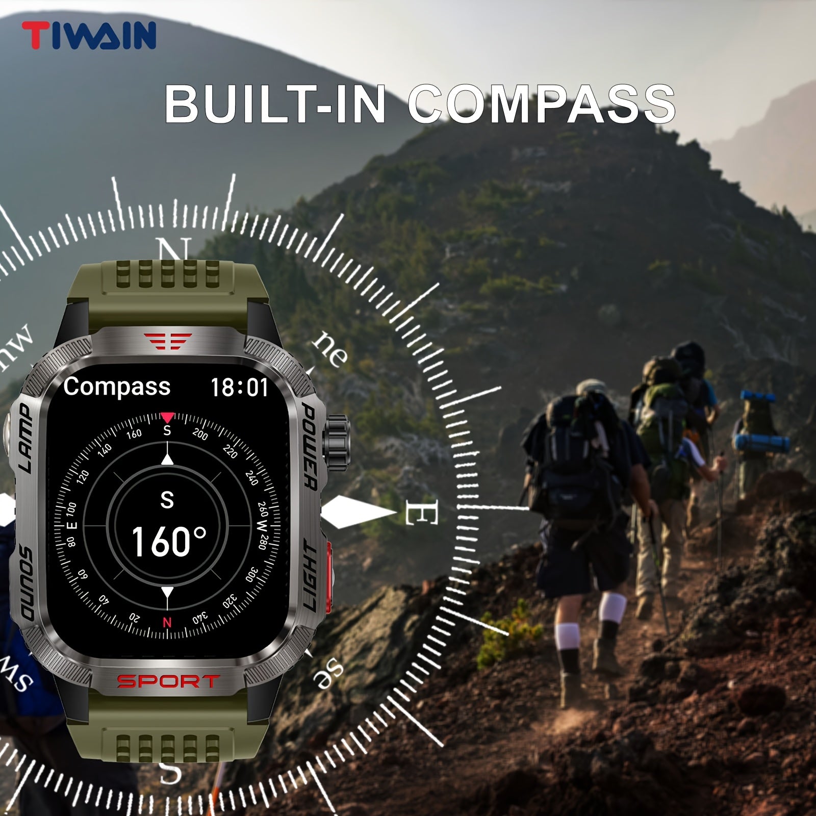 Часы TIWAIN для мужчин и женщин с водонепроницаемостью, USB-зарядкой, 5,08 см IPS-дисплеем, батареей 600 мАч, более 100 спортивными режимами, беспроводной связью 5.0, корпусом из сплава, нейлоновым ремешком, фитнес-трекером с