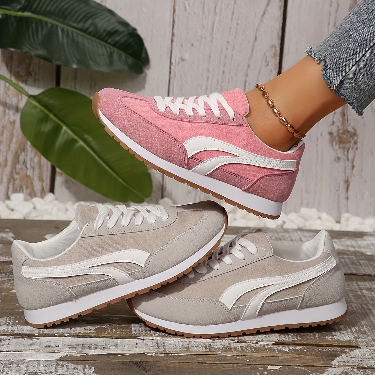 Women's Red Gray Fabric Sneakers with Soft Sole Breathable Comfort