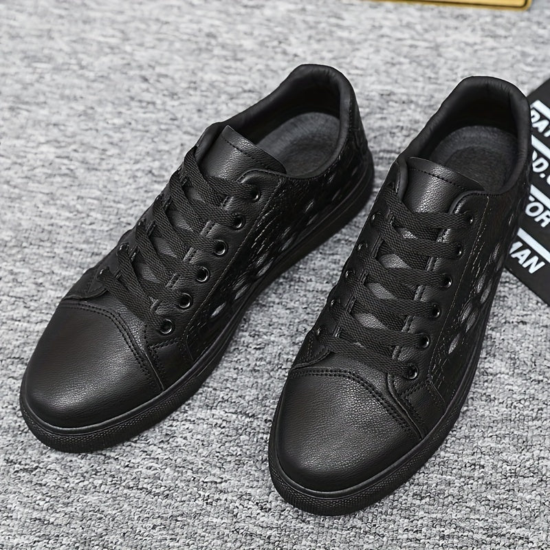 Men's Black Crocodile Pattern Casual Sneakers with Soft Sole and Lace-Up