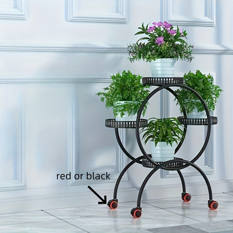 European-Style Metal Hanging Plant Stand with Wheels Multi-Level Indoor Outdoor Circular Design