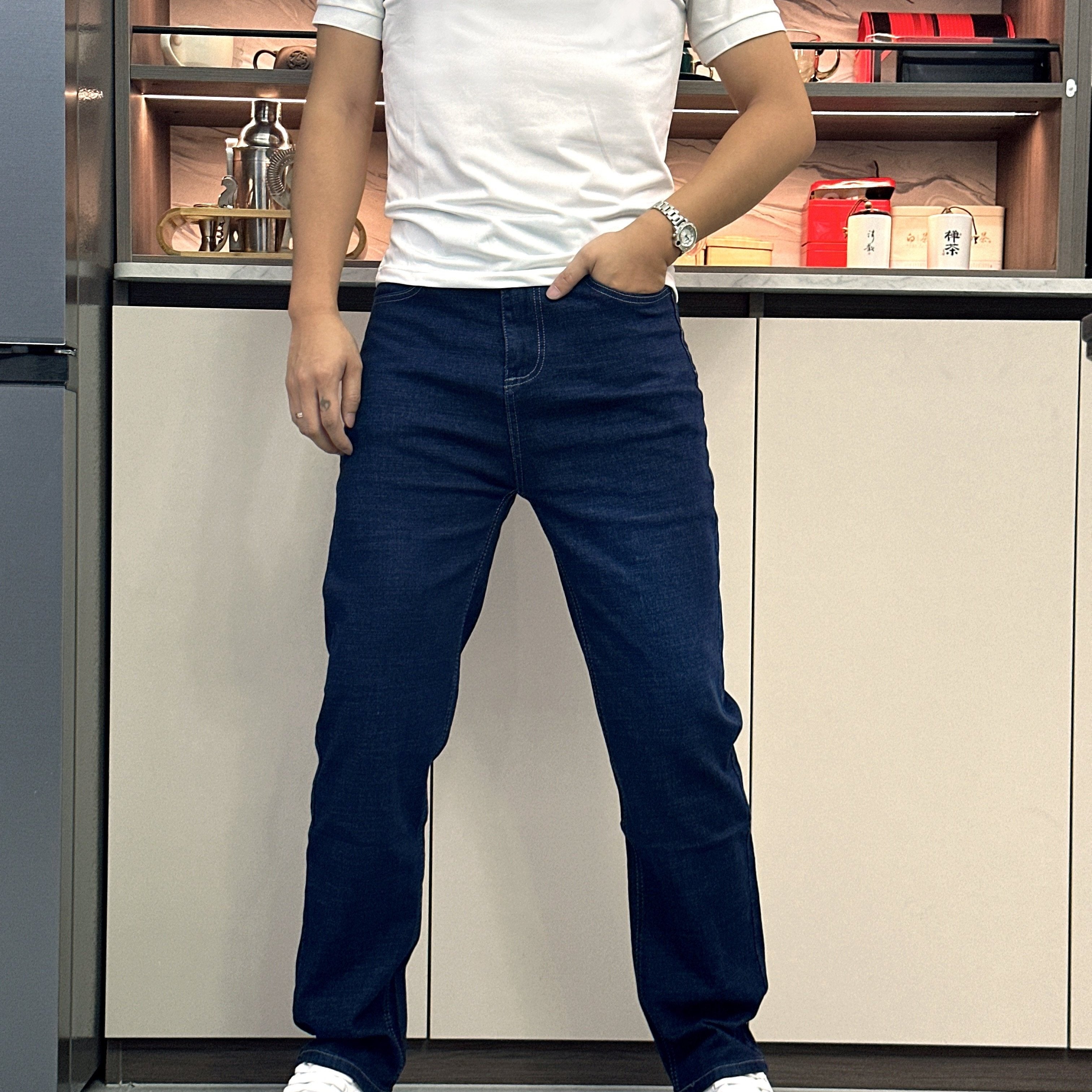 Men's Dark Blue Straight Leg Jeans Casual Work Business All-Season Denim