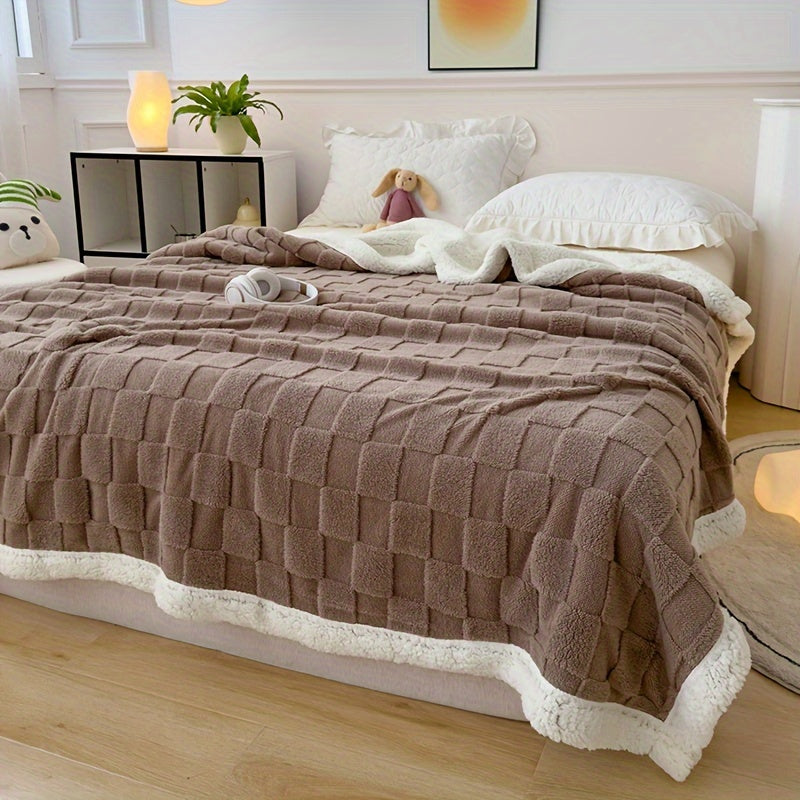 Double-Layer Taffeta Knitted Throw Blanket Cozy Warm Soft All-Season Bed Couch Travel