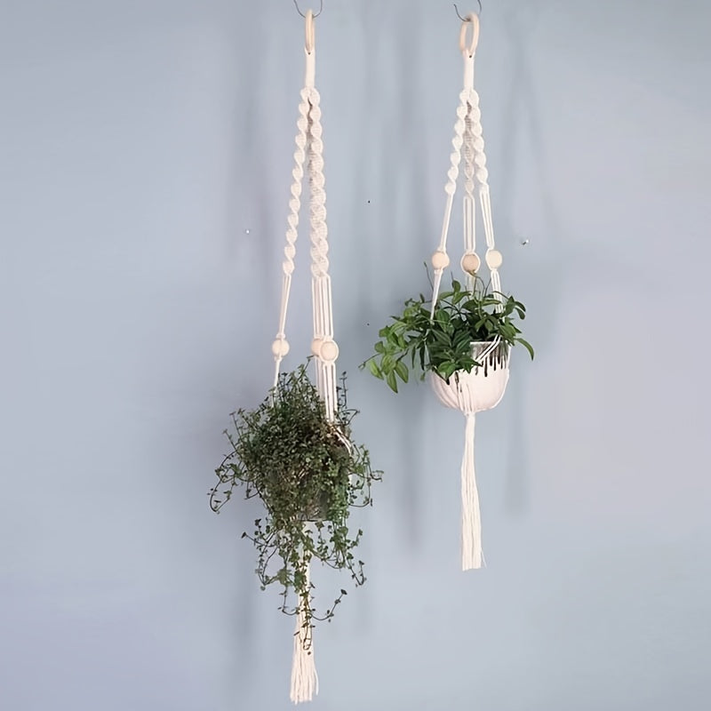Set of 2 Boho Handmade Macrame Plant Hangers Indoor Climbing Pots