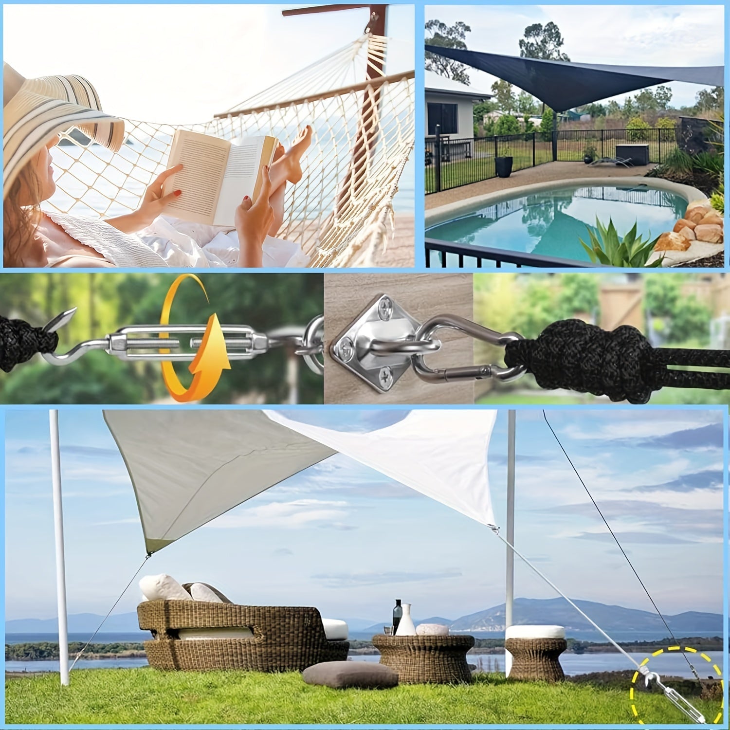 40 dona zanglamaydigan po'latdan yasalgan quyosh nurlari uchun soyabon aksessuarlari eshik burilishlari, rombus va burchak kliplar