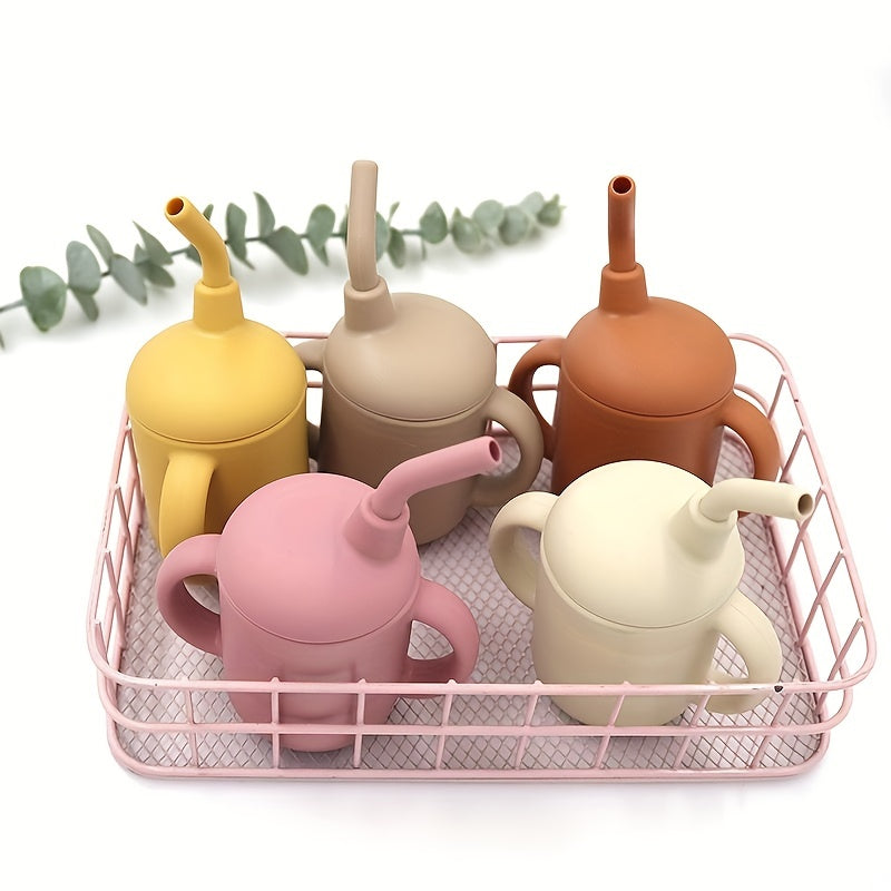 Kids Silicone Drinking Cup with Handles and Straw for Smoothies and Snacks