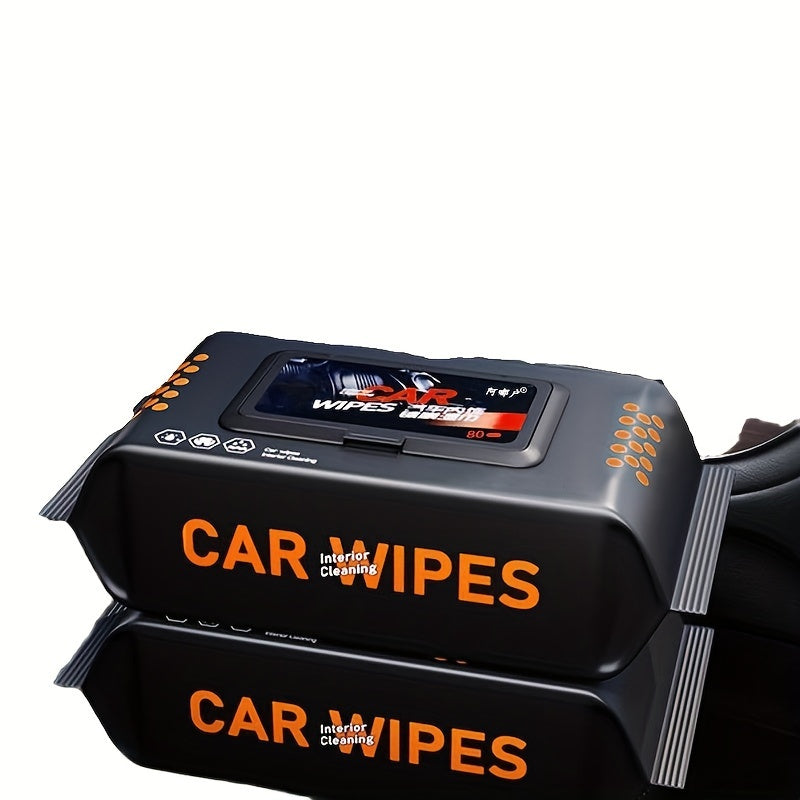 80pcs Multi-Purpose Car Interior Cleaning Wipes Faux Plastic Seat Dashboard Stain Remover