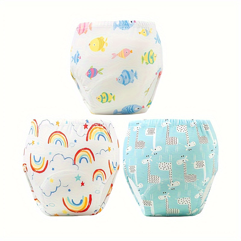 Kids Training Pants Set of 3 Soft Cotton Waterproof Leak-Proof Breathable for Potty Training in Blue White Green