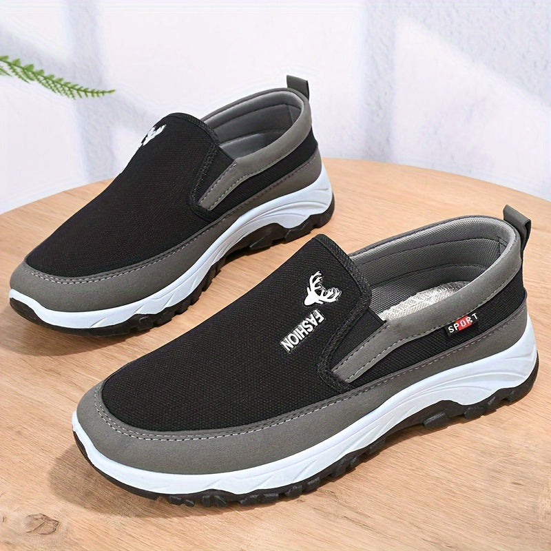 Men's Casual Slip-On Loafers Fabric Upper PVC Sole All-Season Solid Color Round Toe