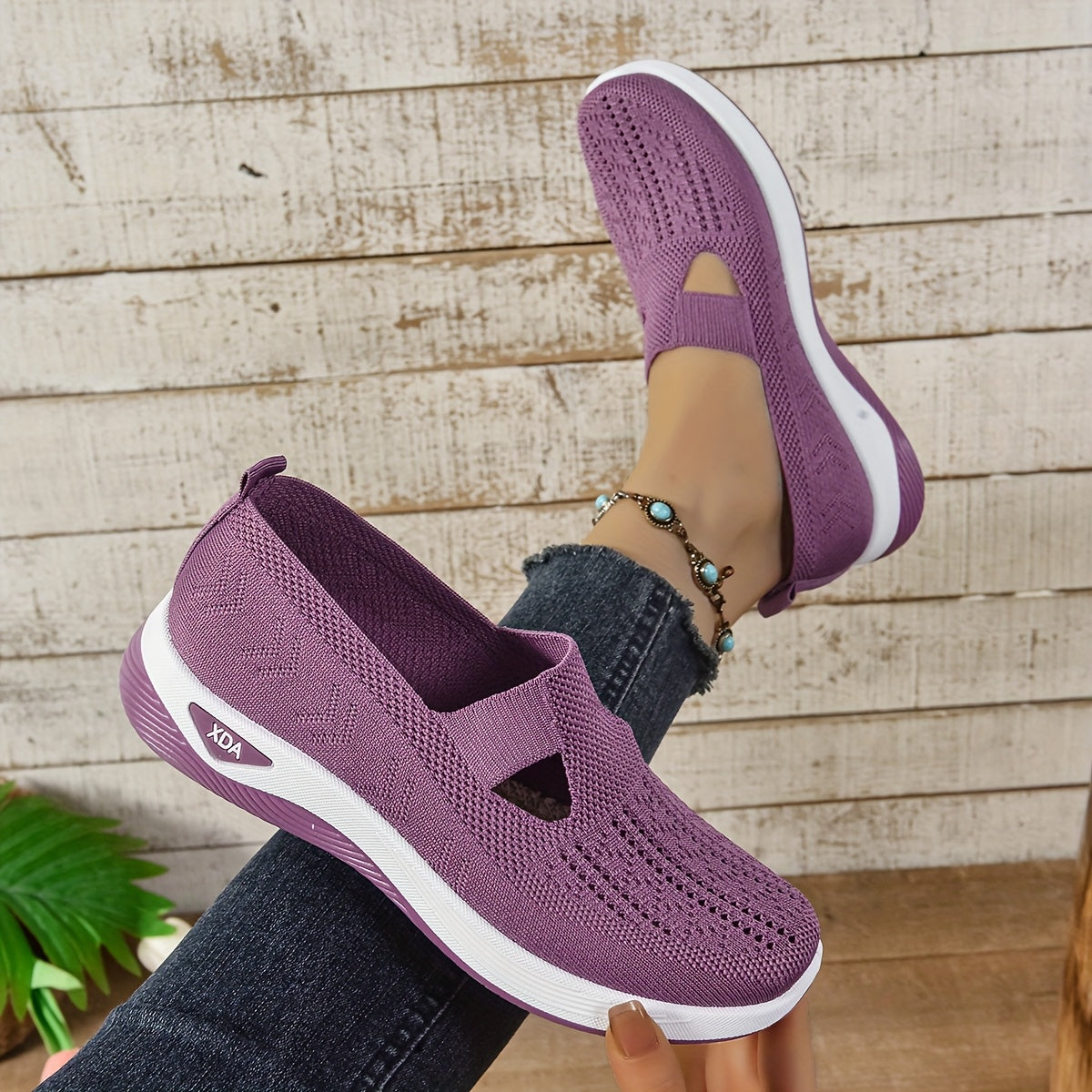 Women's Slip-On Sneakers Lightweight Breathable Knit Casual Shoes in Assorted Colors