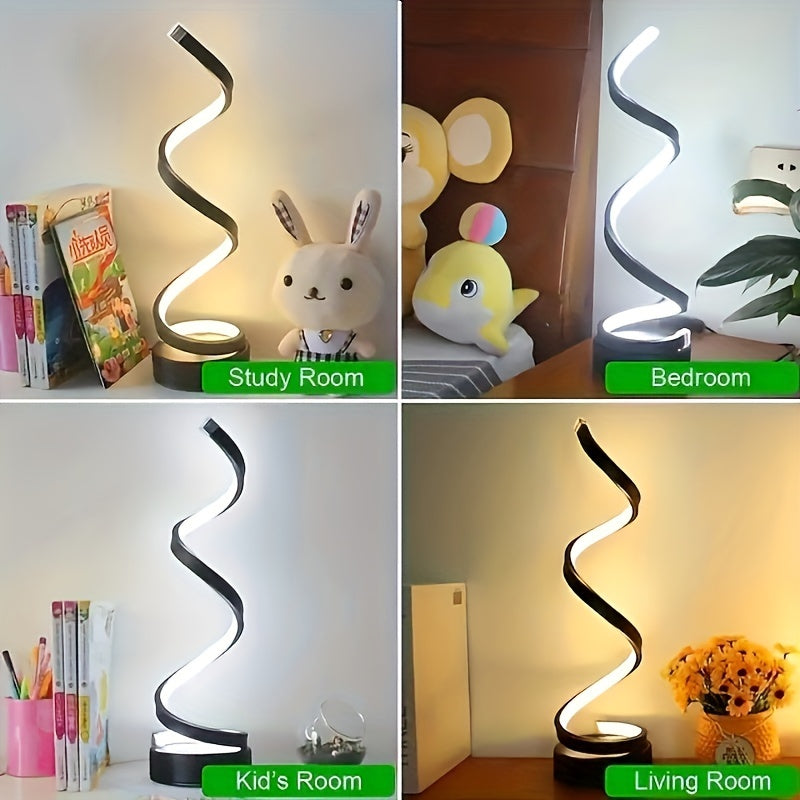 Lámpara de mesa de espiral metálica con LED regulable para noche, ideal para oficina y dormitorio, en negro y blanco