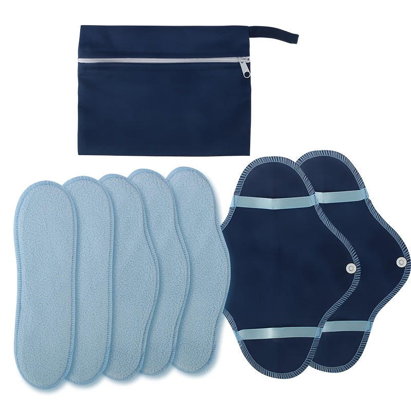 8 Reusable Blue Polar Fleece Menstrual Pads Waterproof Washable for Periods and Panty Liners