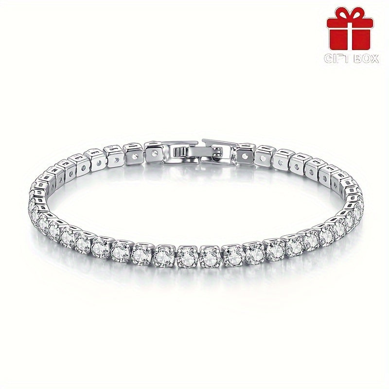 Women's Titanium Steel Tennis Bracelet with Cubic Zirconia 14K Gold Plated Gift Box