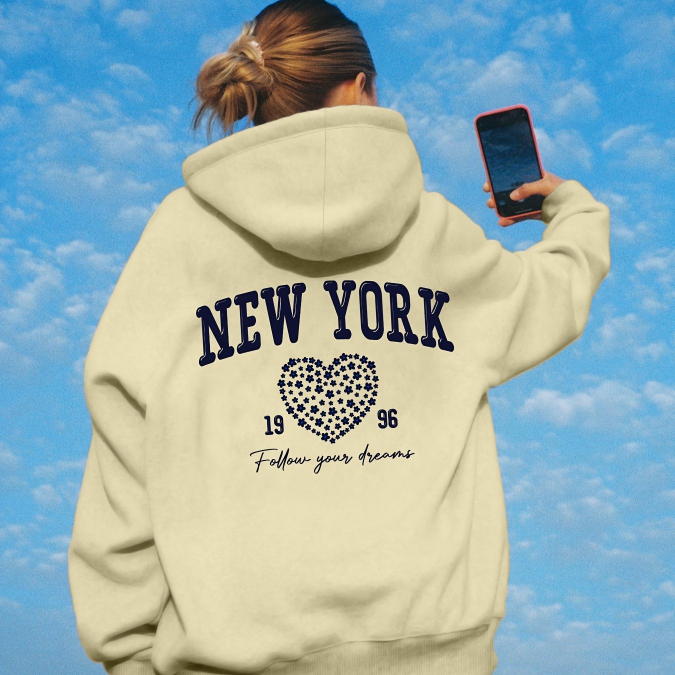 Толстовка женская оверсайз с капюшоном, повседневная, с принтом сердца, коричневая, всесезонная