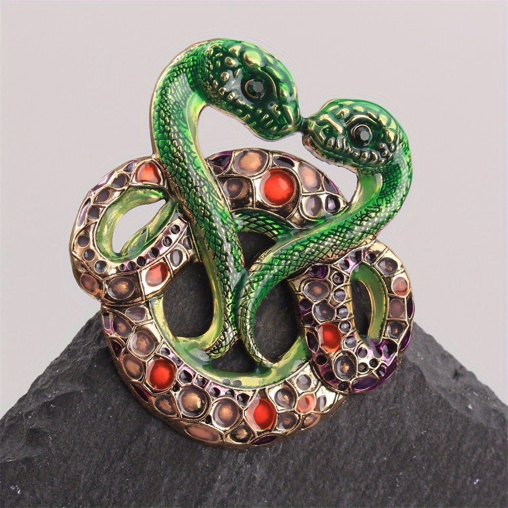Elegant Rhinestone Two-Headed Snake Brooch Irregular Zodiac Shape Jewelry