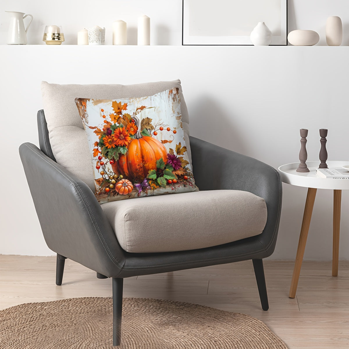Autumnal Pumpkin and Sunflower Pillow Cover 44.96cm x 44.96cm Sofa Bedroom Decor