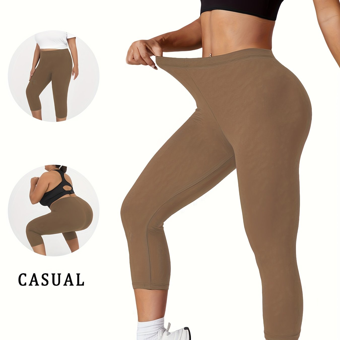 Plus Size Women's Soft Capri Pants Yoga Workout Athletic Leggings